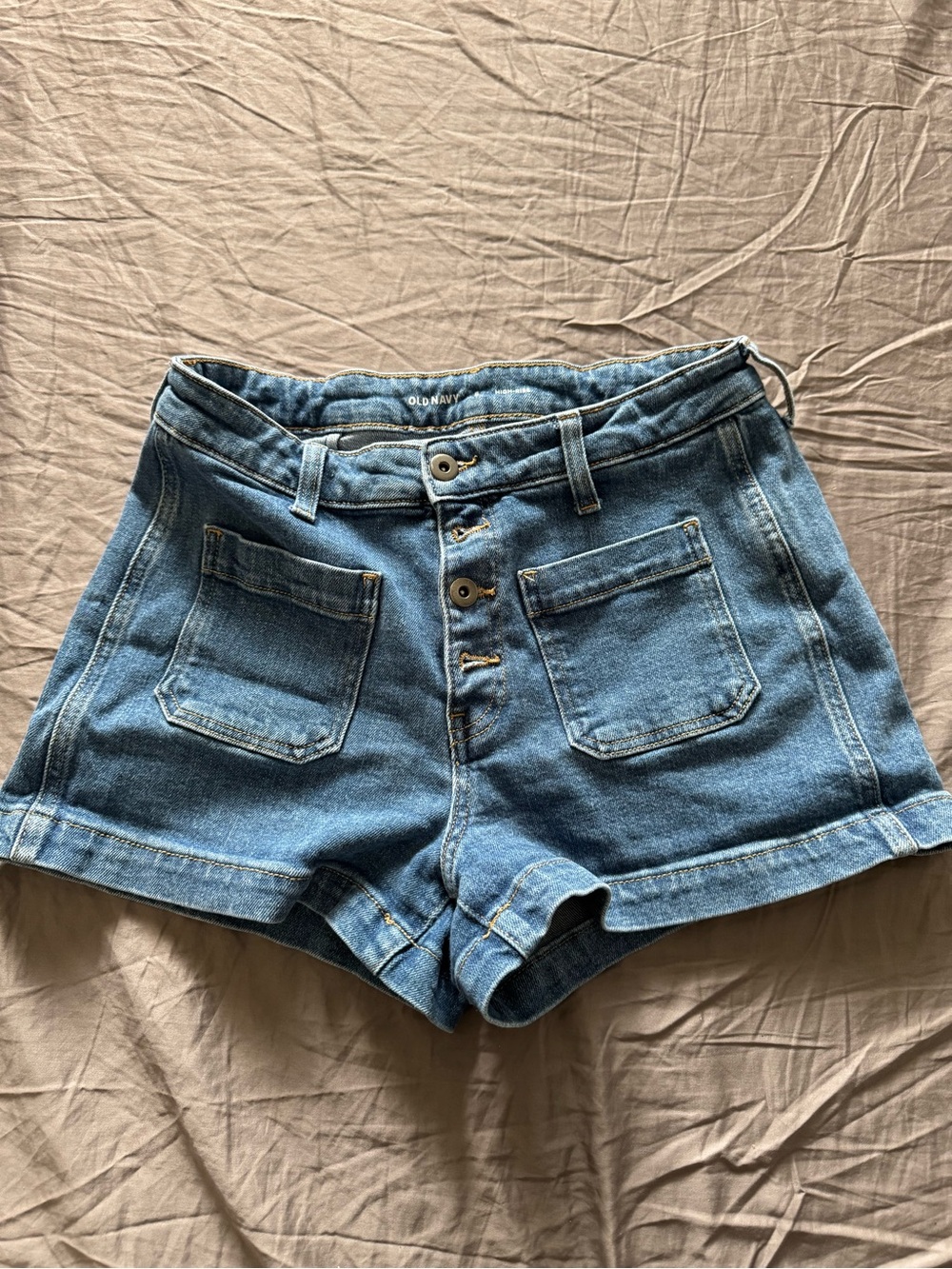 Old Navy Light Blue High-Waist Denim Shorts with Front Patch Pockets